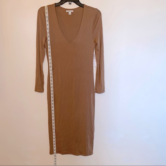 SOLD - Bar III Womens Chocolate Brown Long Sleeve V-Neck Jersey Dress (NWT) LP - Picture 4 of 10